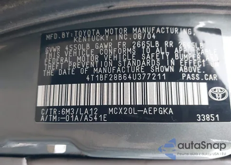 2004 Toyota Avalon Xls z USA, uszkodzony, nr VIN 4T1BF28B64U377211